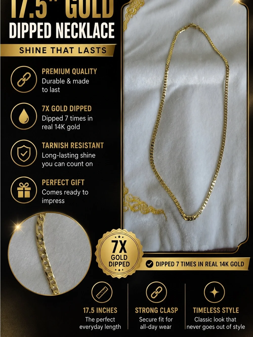 14K Gold Dipped 17.5